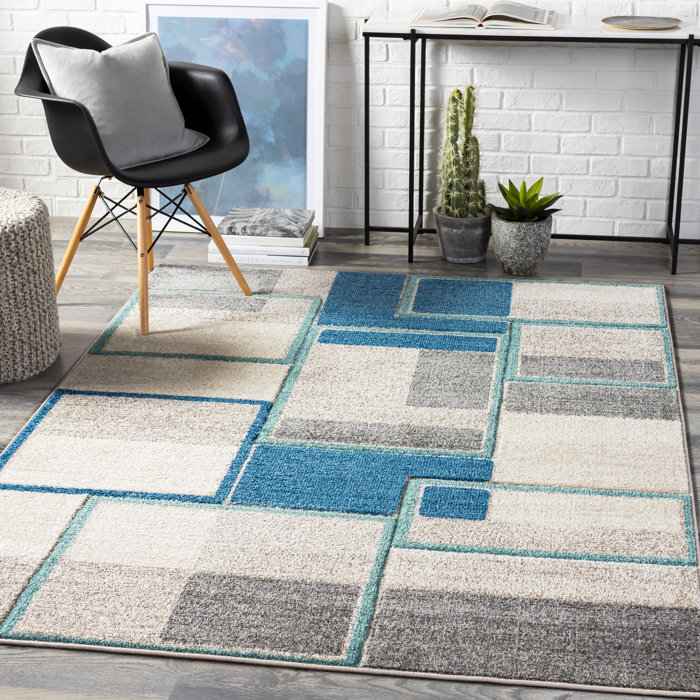 Orren Ellis Hatsu Flatweave Performance Gray/Teal Rug Wayfair